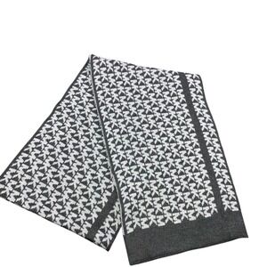 Michael Kors MK Logo Monogram Scarf Gray Knit Fleece Double Sided